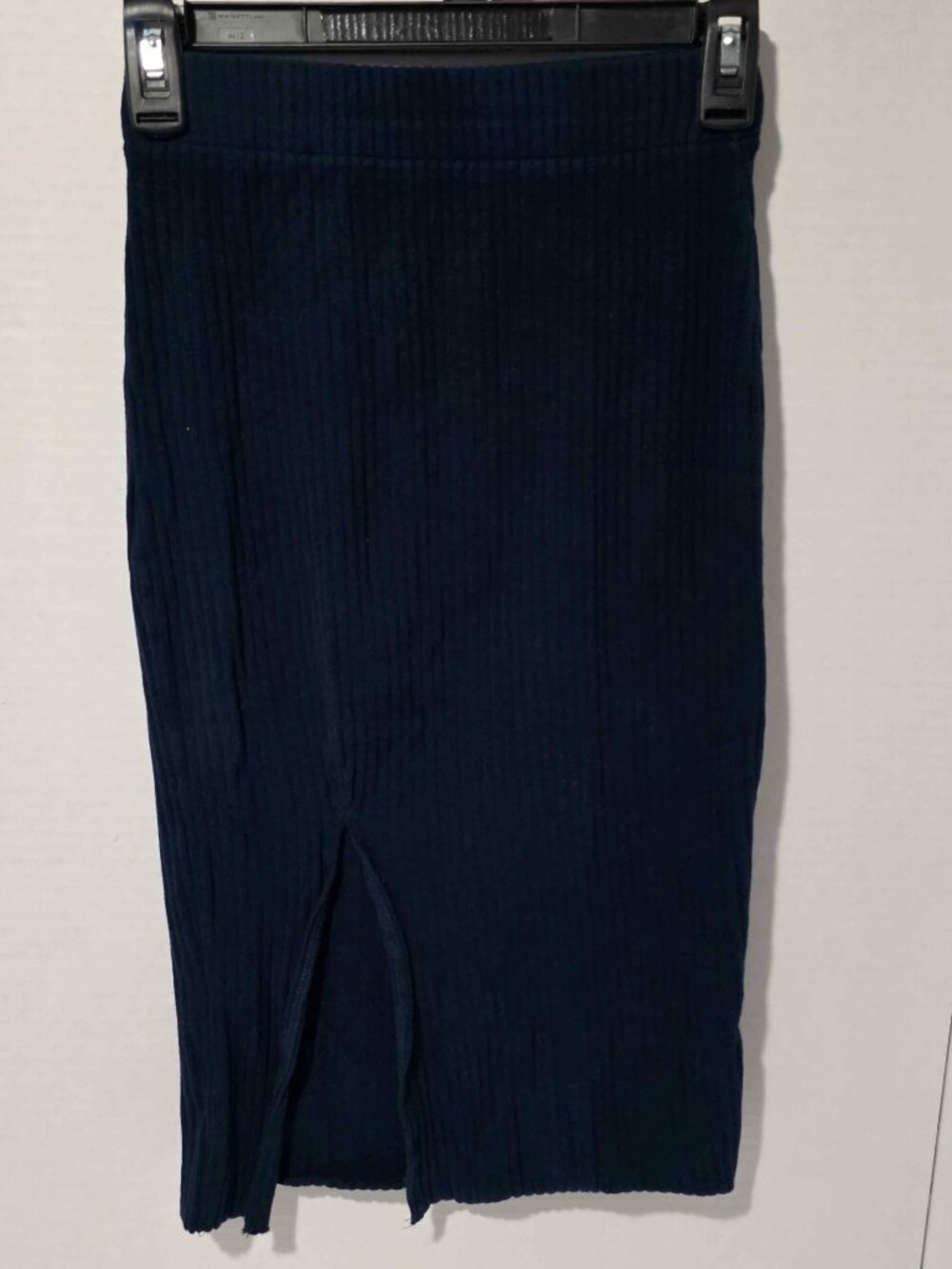 Zara Trafaluc Navy Ribbed Knit Bodycon Midi Skirt Women's Size S
